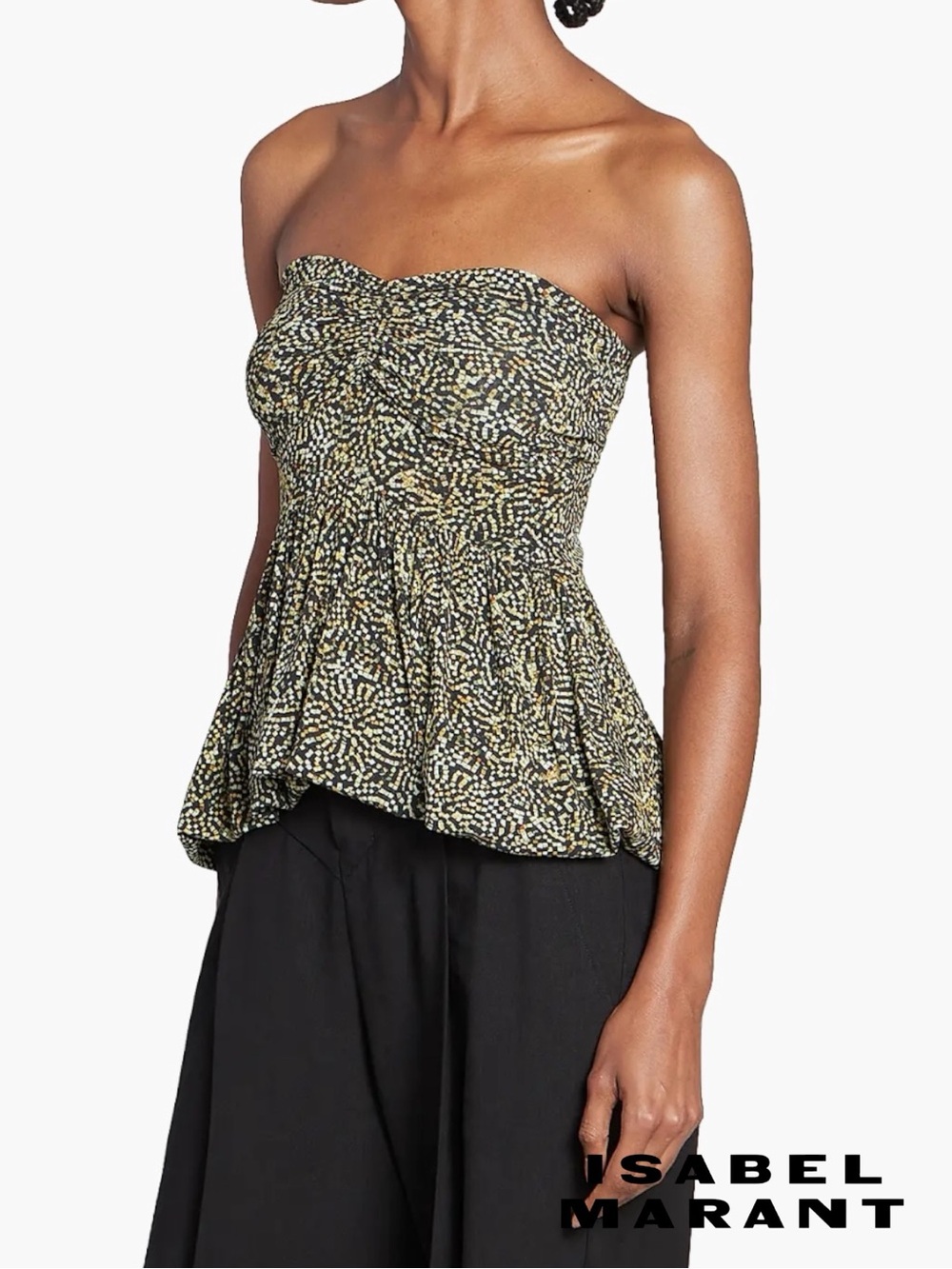 ISABEL MARANT *NWT* Ermina Mosaic Print Peplum Tube Top Black/Yellow/Green
